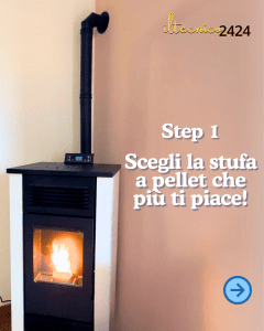 Stufa a pellet di design moderno, senza canna fumaria.